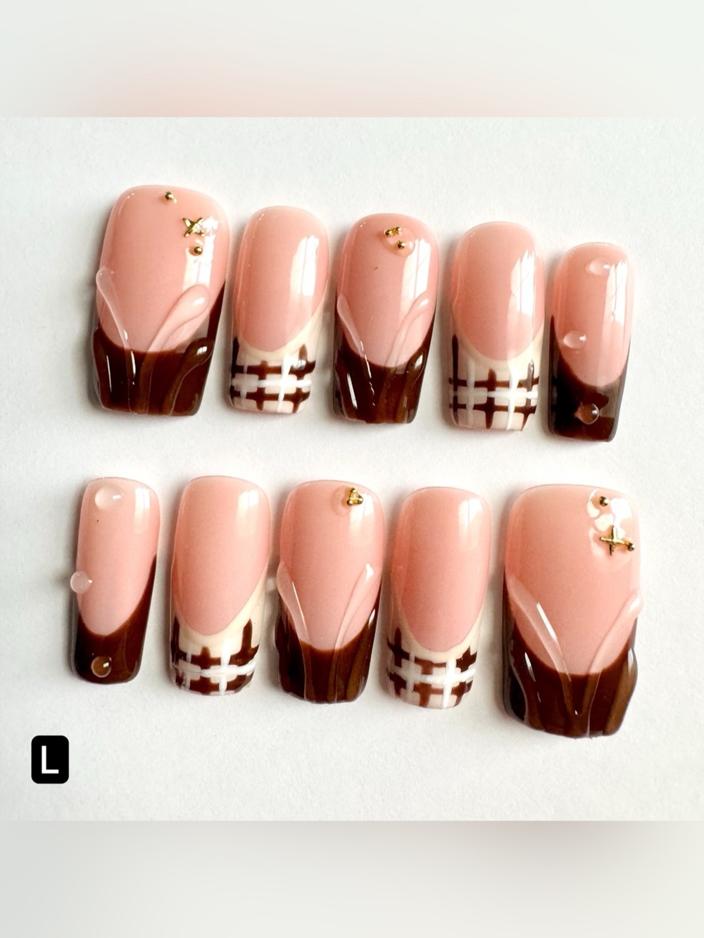 Nude Pink & Brown Tweed Pattern Press-On Nails